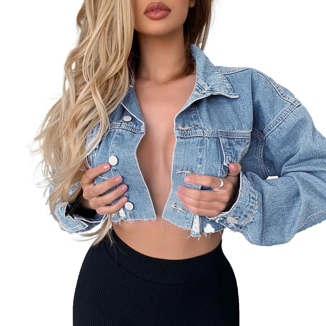 2024 Broken Holes Short Denim Jacket Women Single-breasted Cardigan Outerwear Fashion Streetwear Female Autumn Lapel Coat New