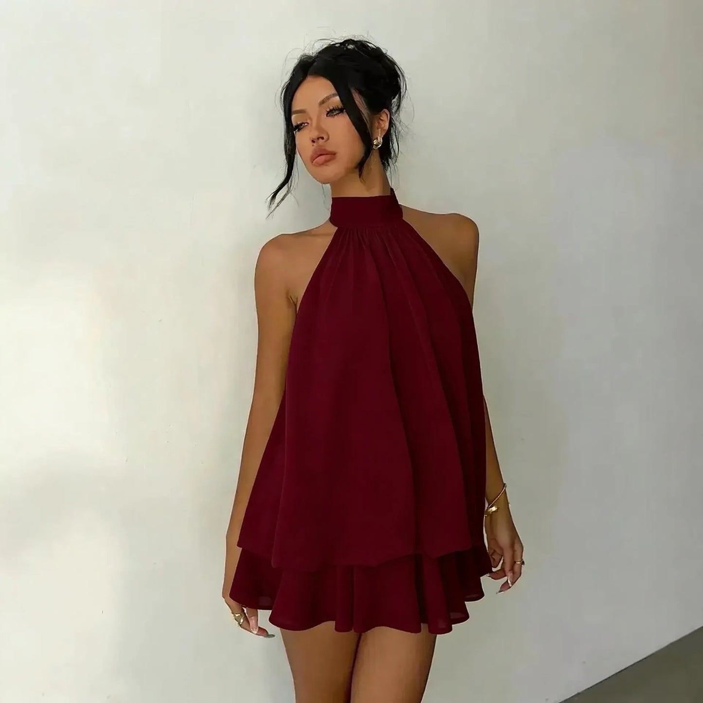 Chic Halter Neck Off Shoulder Backless Mini Dress For Women