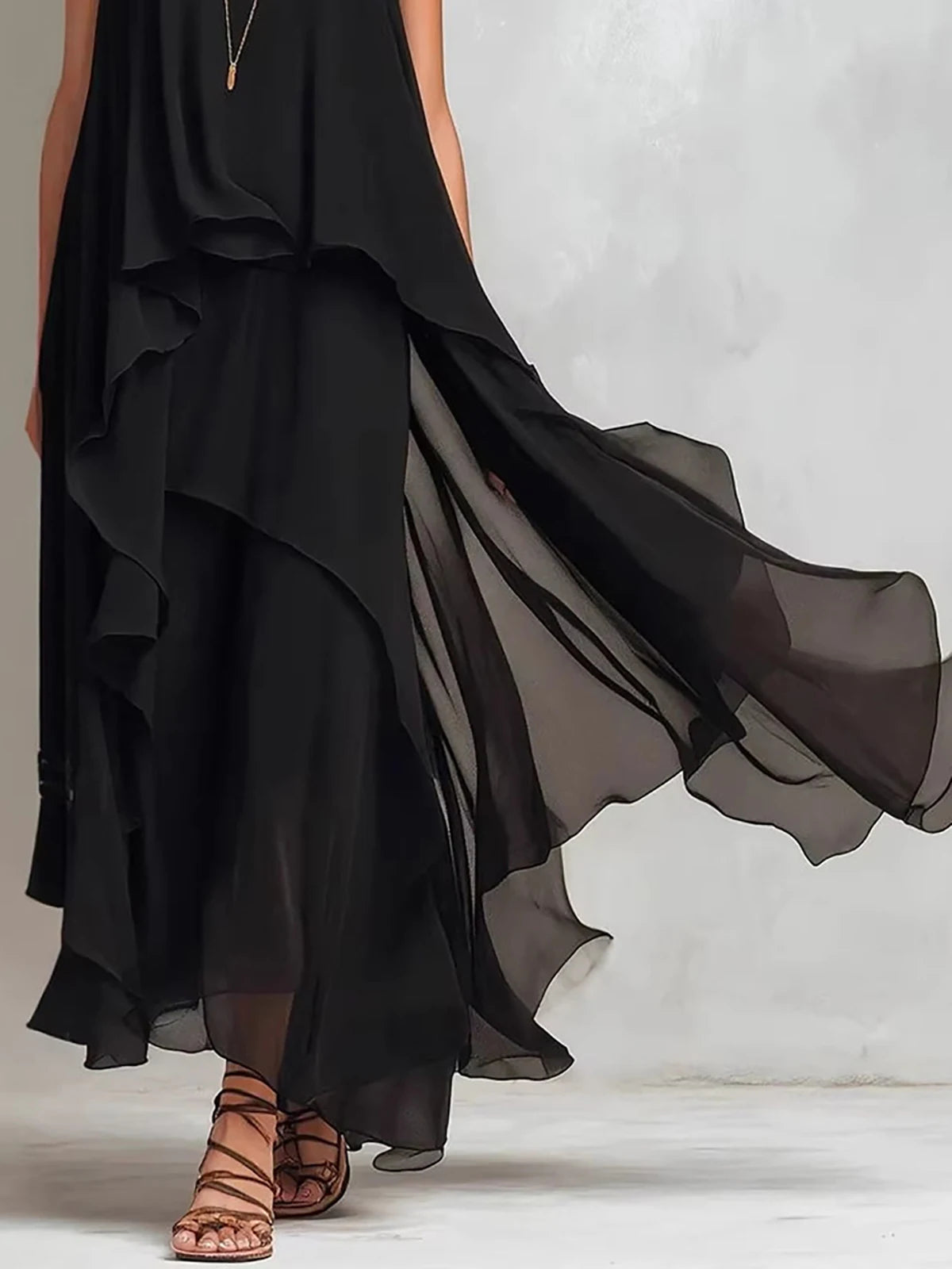Boho Chiffon Tiered Asymmetrical Maxi Dress For Women