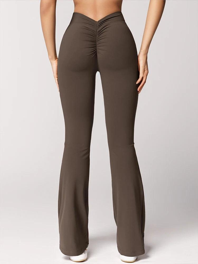 Women's Sports Yoga Pants Pleated Flared Pants V-Back Butt-Lifting Wide Leg High Waist 31.5 Inches Fitness Sports Yoga Pants