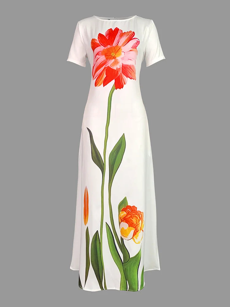 Gymystars Summer Evening Dresses Elegant Party Dresses 2025 Fashion Boat Neck Flower Print Luxurious Holiday Dress Trend Clothes