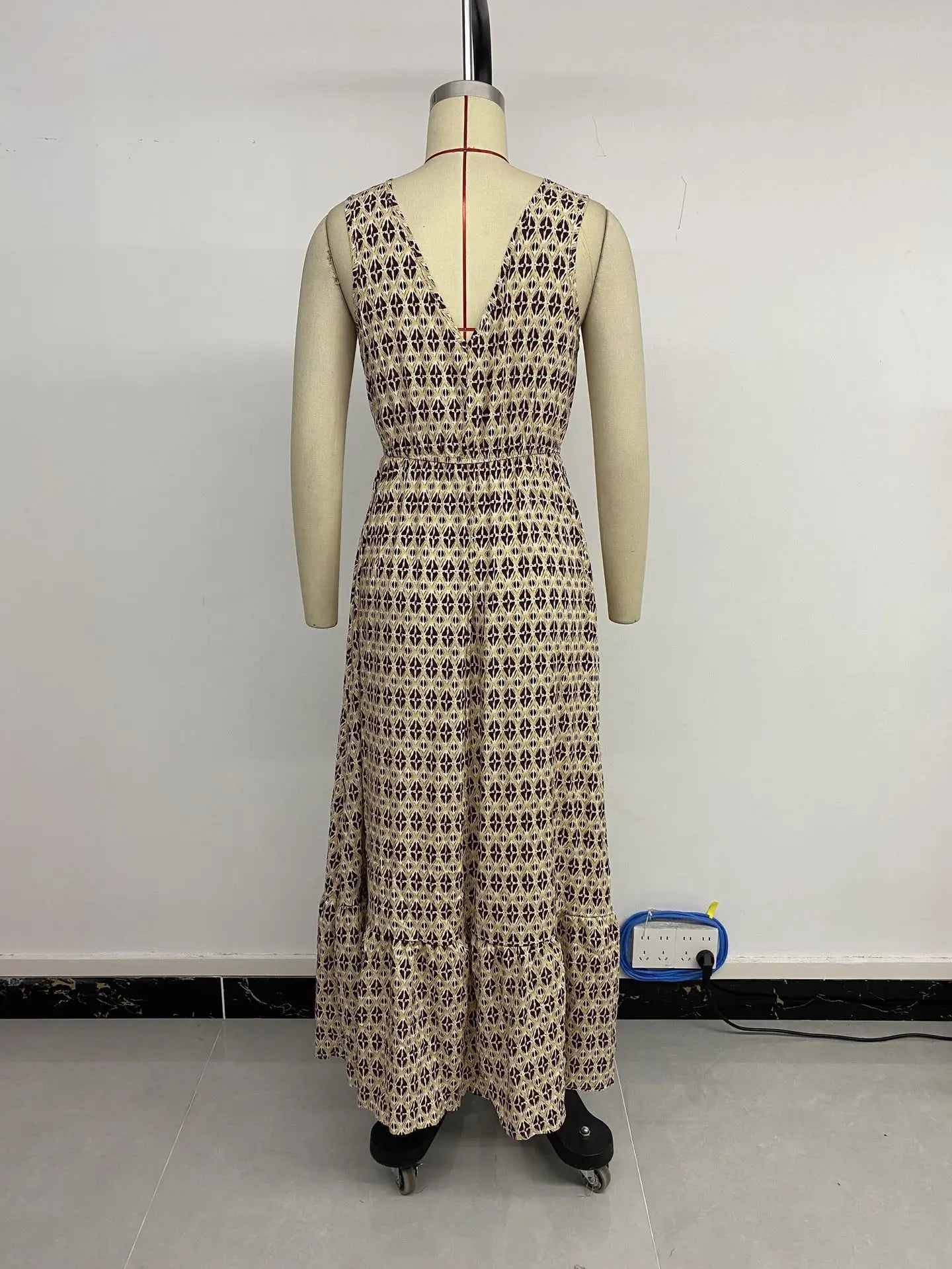 Printed Spaghetti Strap V-Neck Dress With Waist Tie for Women