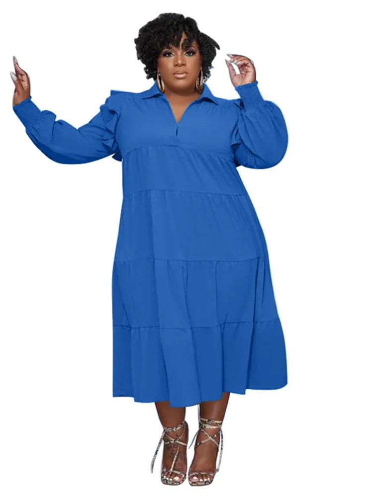 Wmstar Plus Size Women Clothing Dresses Women Petals Long Sleeve Loose Solid Elegant Maxi Shirts Dress Wholesale Dropshipping