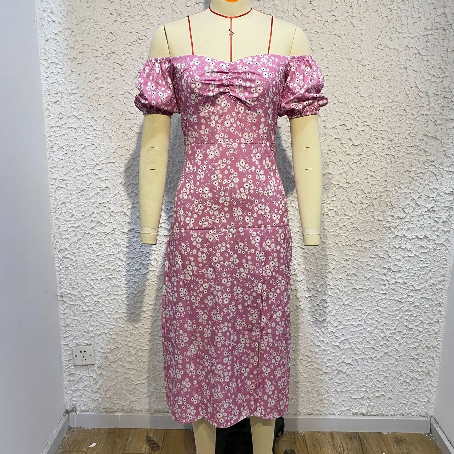 Elegant Summer Women's Dress Off-Shoulder Floral Side Slit Fashionable Commuting Foreign Trade New Style Womens Clothing