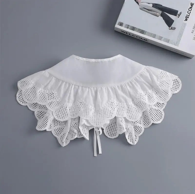 Removable Lace Doll Fake Collar Women Tie Ladies White Shawl Wrap Detachable Embroidered Lapel False Collar Clothes Accessory