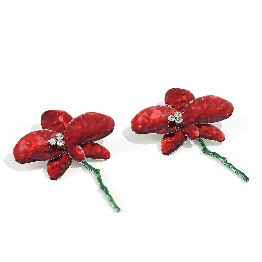 New Arrival Exaggerated Large Red Flower Drop Earrings High-Quality Trendy Long Earrings For Women Statement Jewelry Accessories