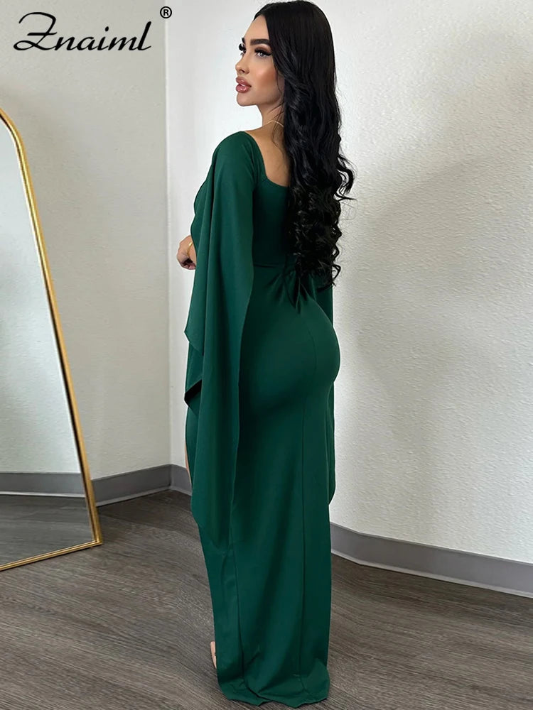 Znaiml Elegant Flare Sleeve Celebrity Nightclub Maxi Long Dresses for Women Sexy High Split Evening Party Prom Birthday Vestidos