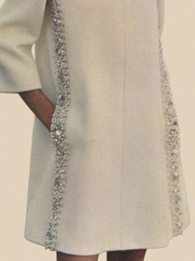 Elegant White Dresses Pretty Dress Spring Autumn Fashion Long Sleeves Loose Sequined Solid Color Luxury Round-neck Mini Dresses