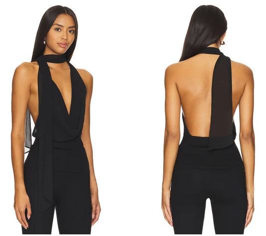 Women Tank Tops Solid Color Deep V-Neck Cowl Neck Halter Neck Casual Vests Summer Sleeveless Tops Streetwear