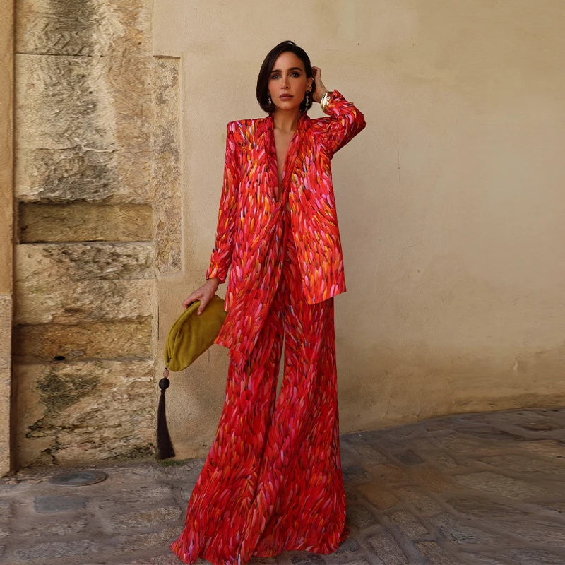 Printed Halter Neck Maxi Dress and Cropped Jacket Set for Women