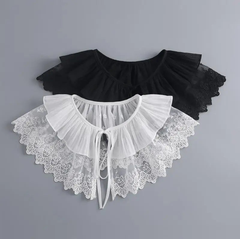 Removable Lace Doll Fake Collar Women Tie Ladies White Shawl Wrap Detachable Embroidered Lapel False Collar Clothes Accessory