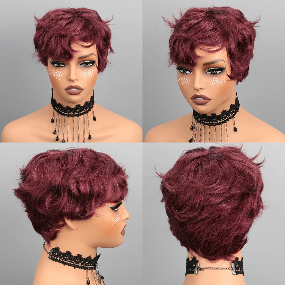 Pixie Cut Wig Human Hair Wig for Black Women Short Bob Wig Short Layered Pixie Cut Wigs Glueless Wig with Bangs