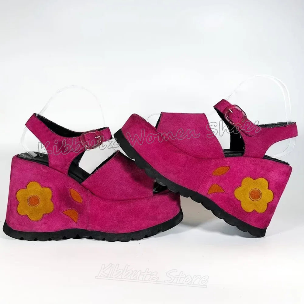 Flower Sandals Platform Buckle Strap Mixed Color Round Toe Summer Beach Fashion Luxury Elegant Concise Spicy Girls Shoes Newest