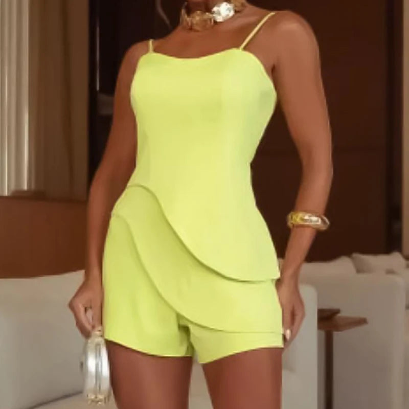 Backless Patchwork Simple Chic Playsuits, 2025 Women Summer Spaghetti Strap Jumpsuits, Solid Sleeveless Elegant Ladies Bodysuits