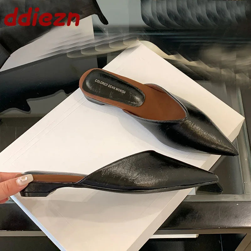 Summer Spring Luxury Flats Ladies Slippers Female Slides Sandals Shoes Fashion Pointed Toe Flats Slippers Shoes For Women Mules