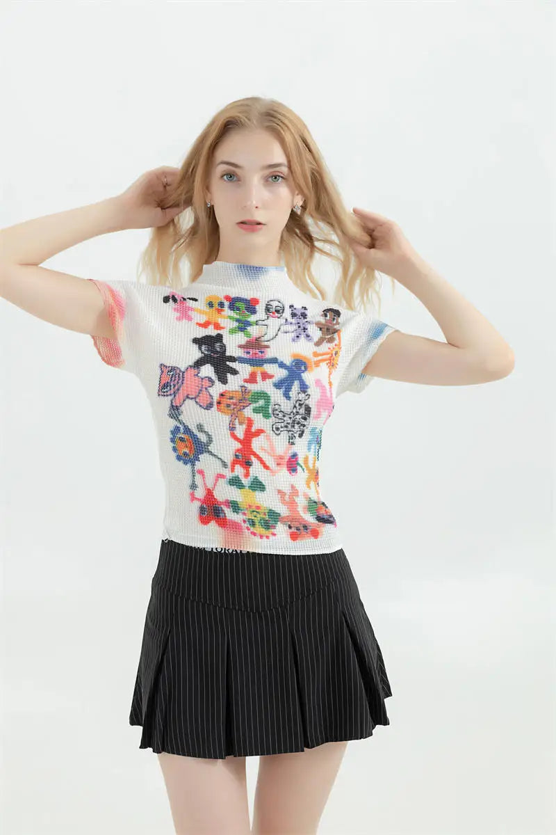 Women's T-shirt Harajuku Korean Y2k Graphic Print Short Sleeve Tee Top Clothes Fashion Vintage Streetwear O-Neck T-shirts Summer
