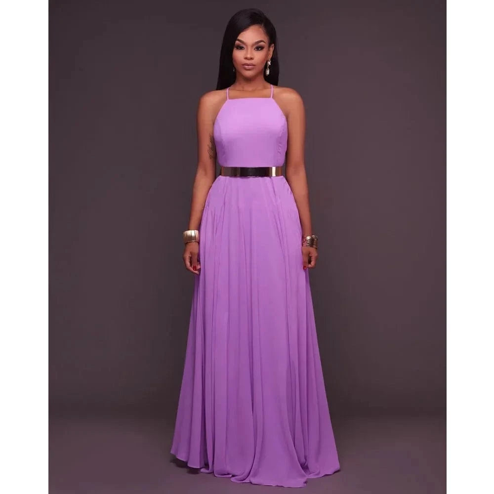 Fashion Women Summer Sleeveless Strap O neck Boho Dress Casual Long Maxi Evening Party Beach Backless Dress Sundress