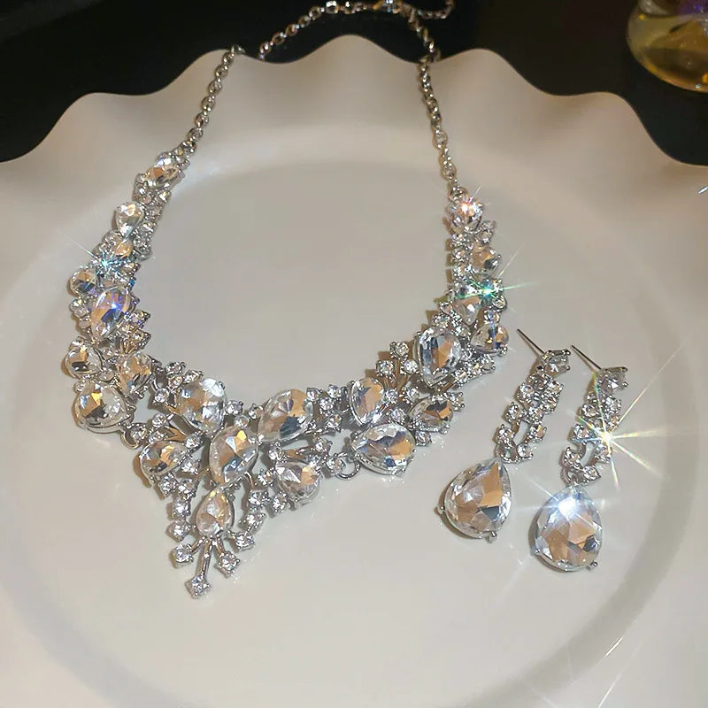 Rhinestone Necklace And Earring Set