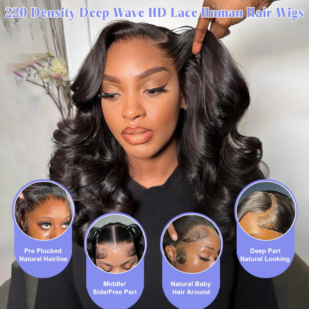 Black Body Wave Bob Wigs 13x4 Lace Frontal 4x4 Closure Lace Front Pre Plucked 100% Human Hair Wig Loose Water Wave Short Bob Wig