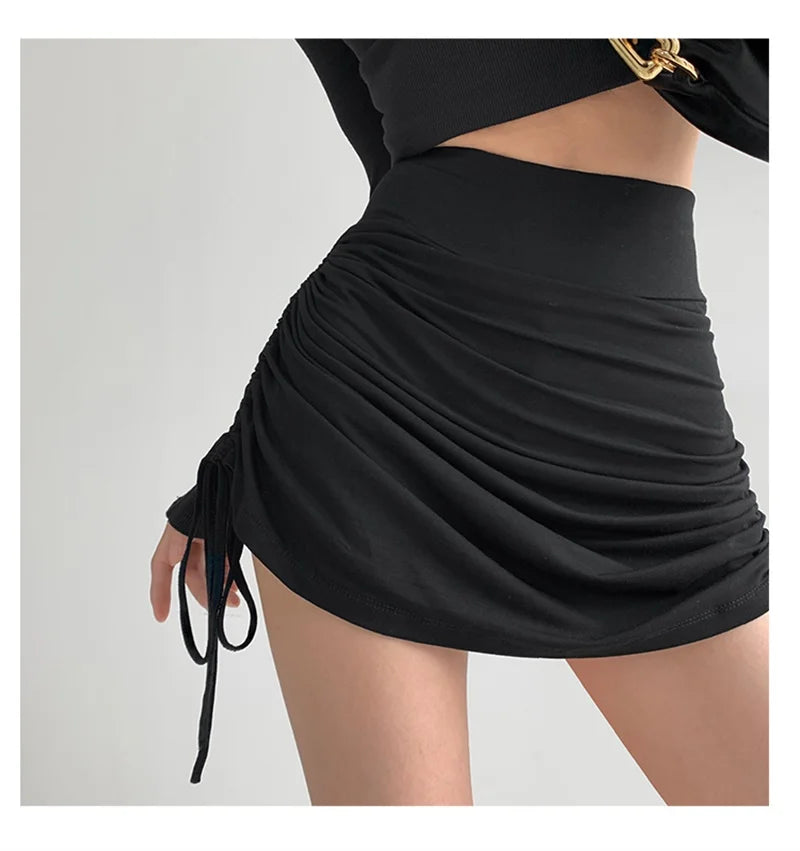 Sexy Bandage Summer Skirts Women Black High Waist Elastic Mini Skirt With shorts Hot Club A Line Slim Bodycon Skirts for Women