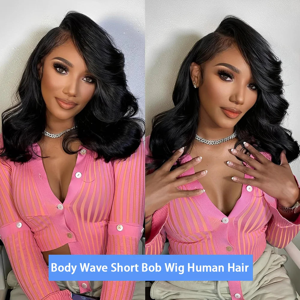 Body Wave 13x4 Lace Frontal Bob Wig Pre Plucked Brazilian Remy Short Bob Wig 4x4 Lace Human Hair Wigs 200% Density Natural Black