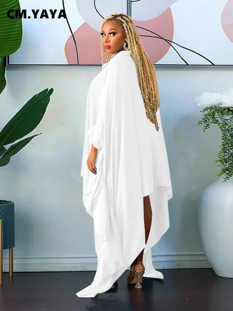 CM.YAYA Women Batwing Long Sleeve Asymmetrical Loose Shirt Style Maxi Long Dress Fashion Vintage Autumn Winter Female Dresses
