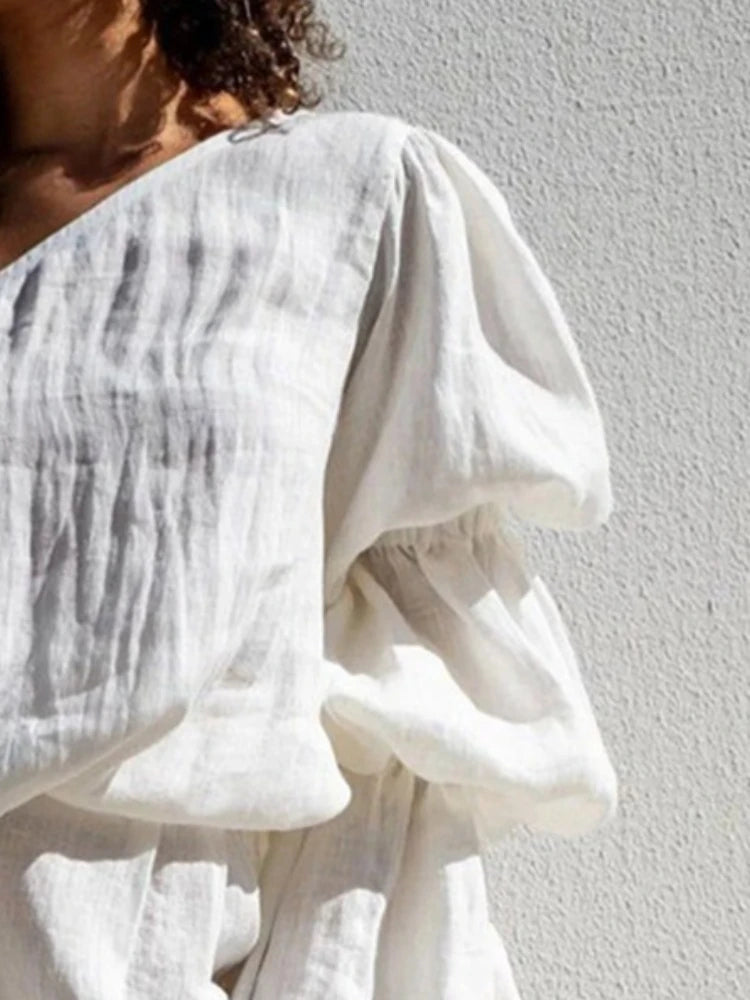 Beautyblue Flared Sleeves Women's T-shirt One-shoulder Long Sleeves Tee Summer Loose Asymmetric Elasticity Blouses&Shirts Female