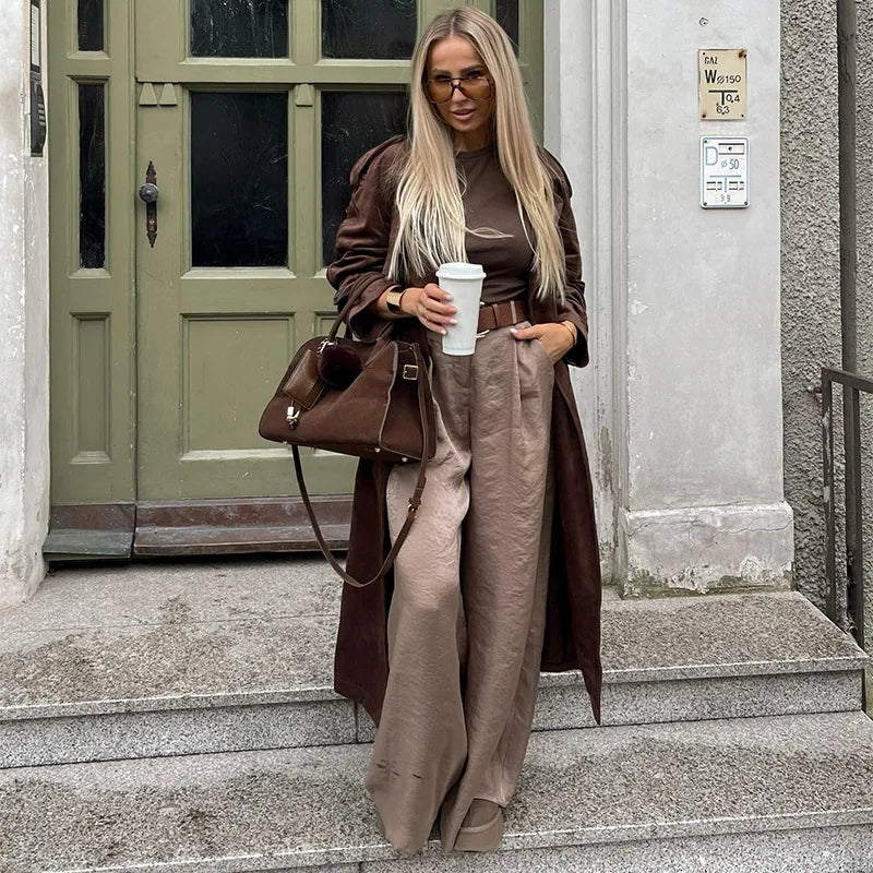 Fashion Women's Straight Pants Solid High Waist Pockets Wide Leg Long Trousers Female Lady Jumpsuit Pant High Street Wears 2025