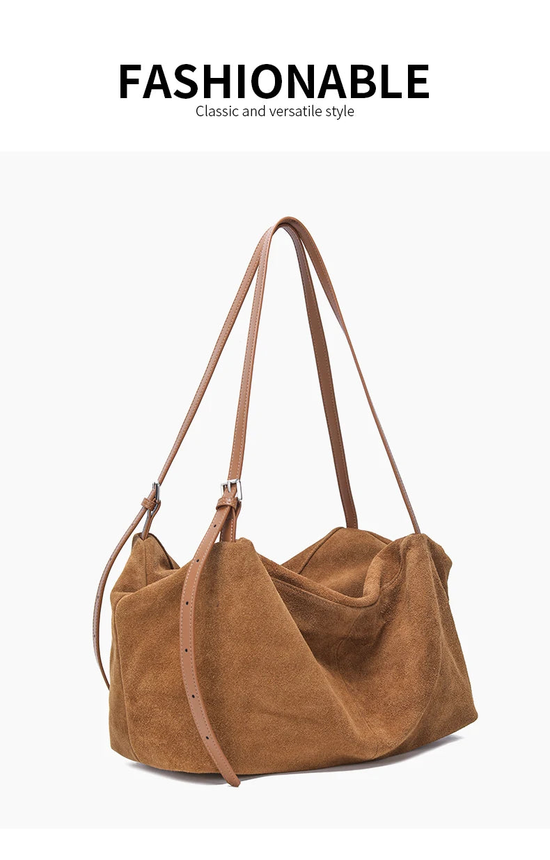 Women's Suede Genuine Leather Shoulder Bags Ladies Frosted Cowhide Crossbody Bag Female Design Luxury and Lazy Commuting Handbag
