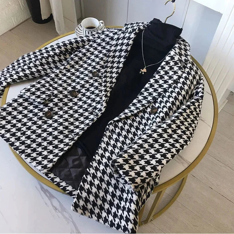 Thick Plaid Blazer Women Wool Coat 2025 New Spring And Autumn Suit Jacket Female Tide Ins Woolen Coat Blazer Femme Tops Outerwe