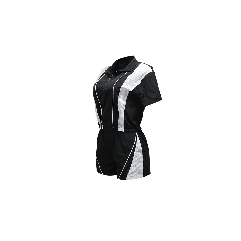 Joskaa 2025 Summer Women's Sporty 2 Piece Set Casual Patchwork Short Sleeve Top and Shorts Matching Tracksuits Y2K Streetwear