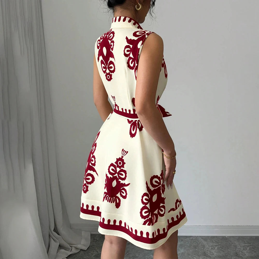 Plus Size Womens Printed Sleeveless Buttons A-Line Shirts Dress Summer Ladies Turn Down Collar Casual Holiday Sundress SizeS-2XL