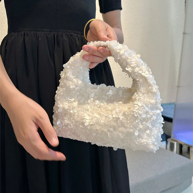 Luxury Pearlescent Sequin Party Wallet Crescent Shape Exquisite Elegant Evening Clutch Bag Summer Beach Wed Shoulder Bag Handbag