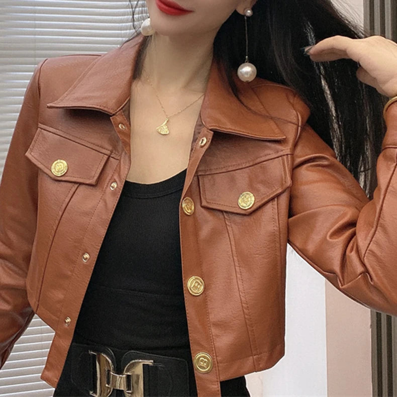 2025 Autumn New Short Style Coat Women's Leather Jacke Clothing