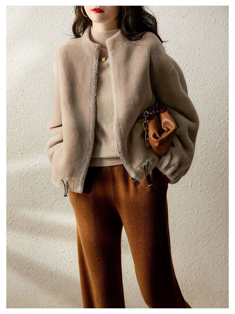 Fur Coat Integrated Stand Collar Jacket For Women 2023 New Autumn Winter Clothing Imitation Rabbit Mink Plush Loose Short Coat