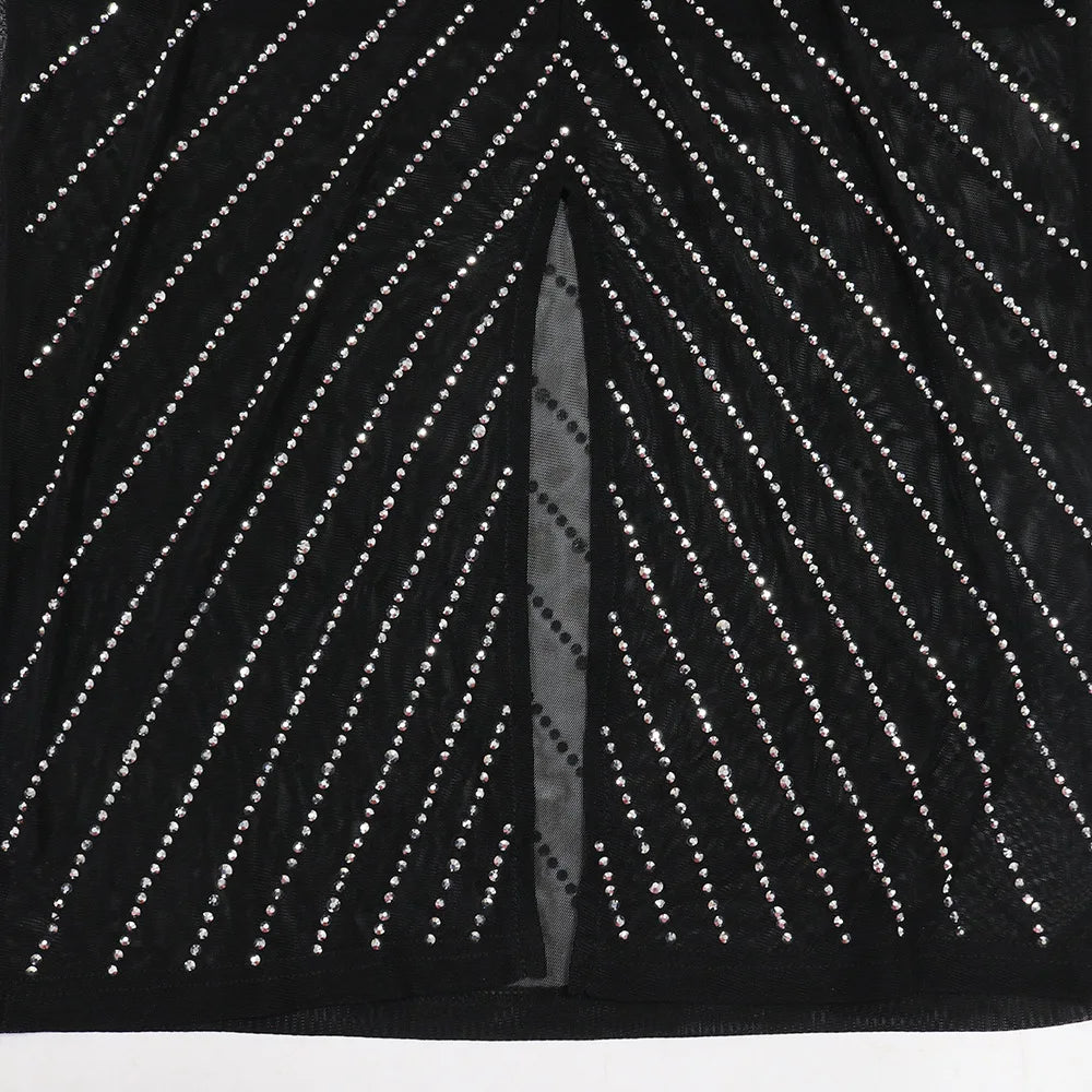CM.YAYA Women Diamonds Hot Rhinestones Long Sleeve Bodycon Midi Dress 2024 Fall O-neck Evening Club Sexy Party Dresses Vestidos