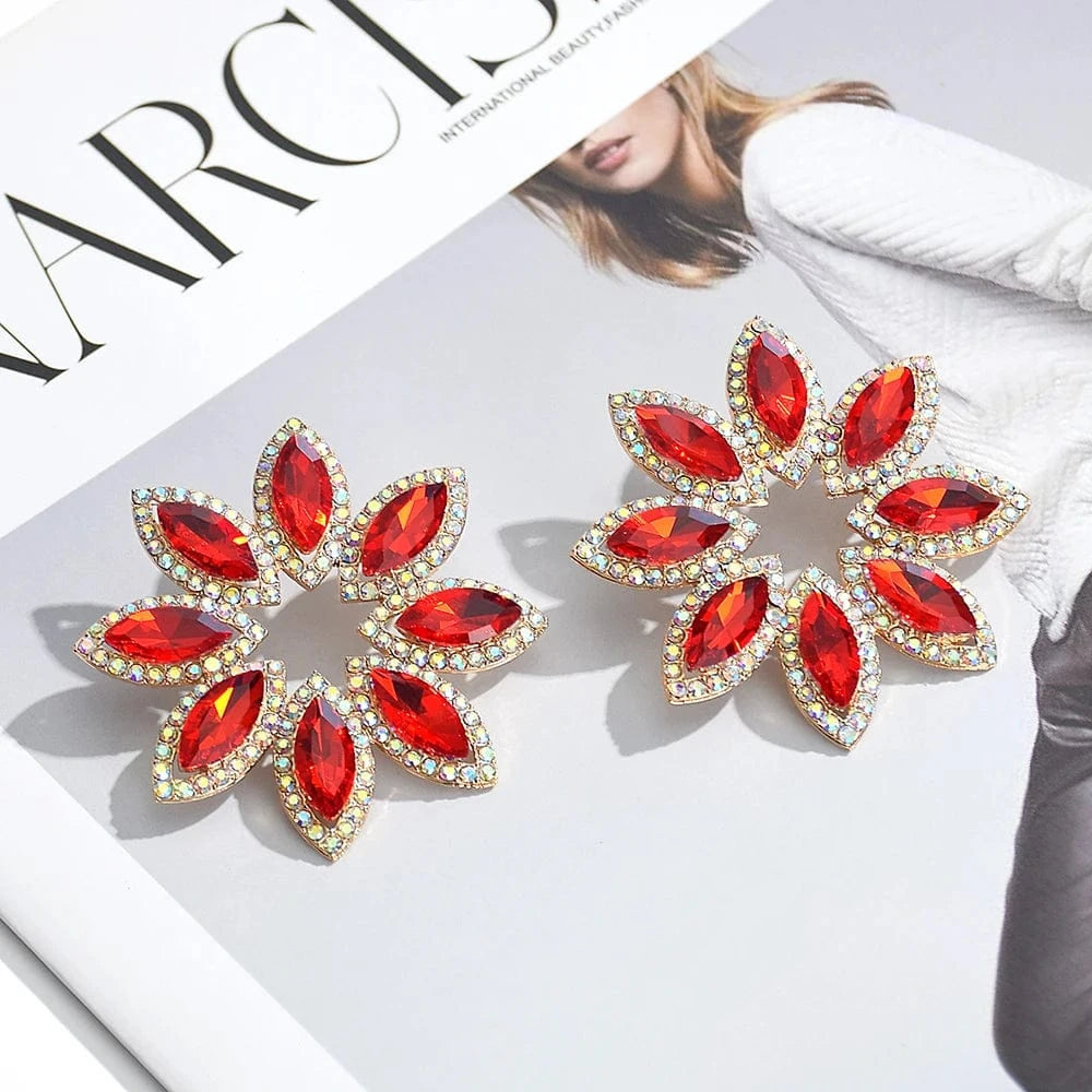 New Style Classical Flower Colorful Glass Stone Drop Earrings For Women Girls Crystal Accessories Statement Jewelry Wholesale