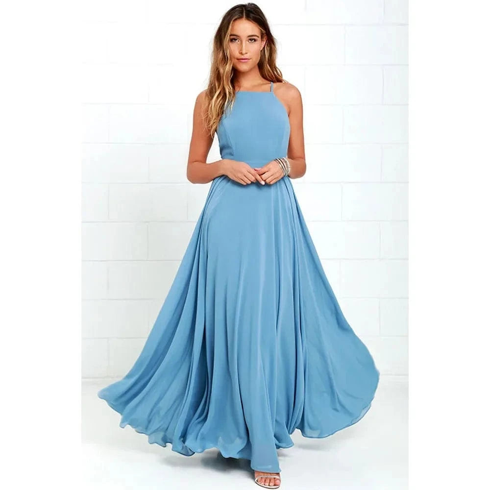 Fashion Women Summer Sleeveless Strap O neck Boho Dress Casual Long Maxi Evening Party Beach Backless Dress Sundress