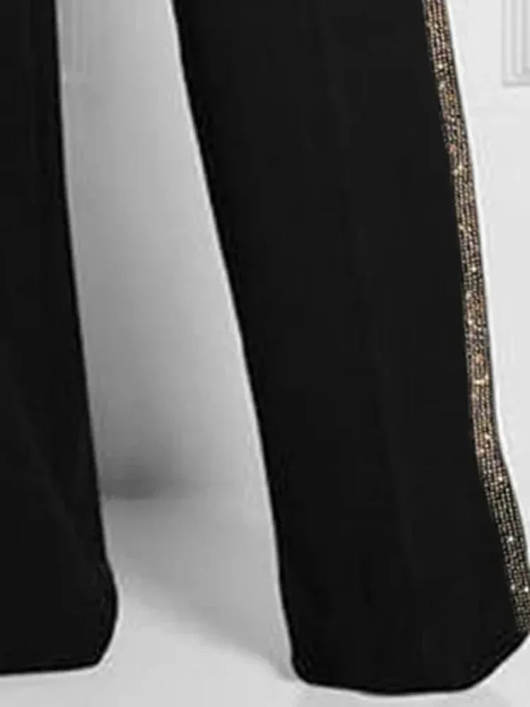 Beautyblue Women's Wide Pants Contrast Sequin Trousers 2025 New High Waisted Loose Pockets Fashion Casual Loose Female Bottom