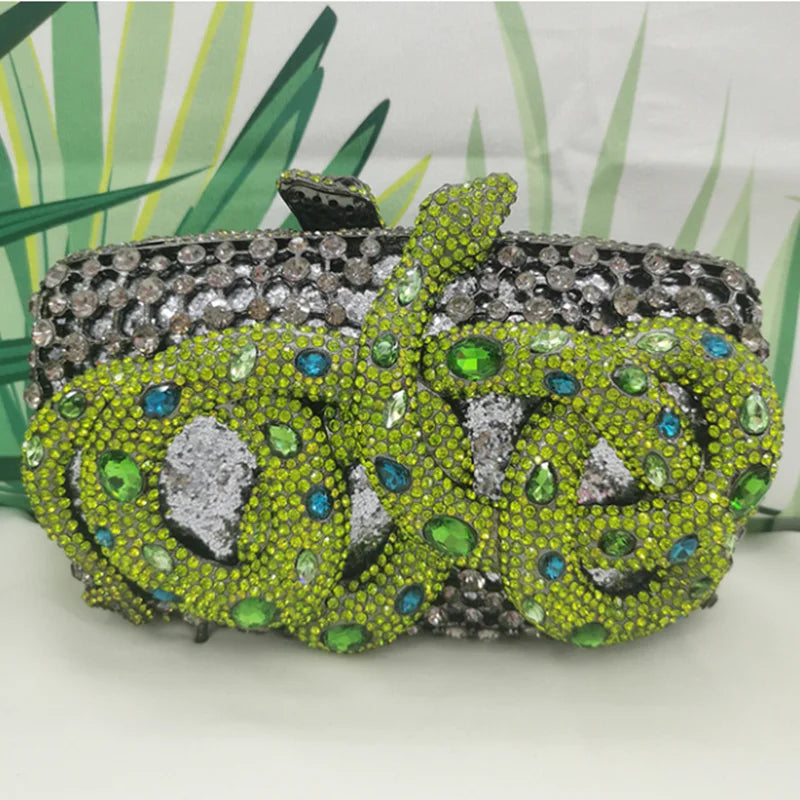 Elegant Jade Green Women Big Stones Evening Bags Crystal Metal Clutches Bags Green Wedding Party Minaudiere Purses and Handbags