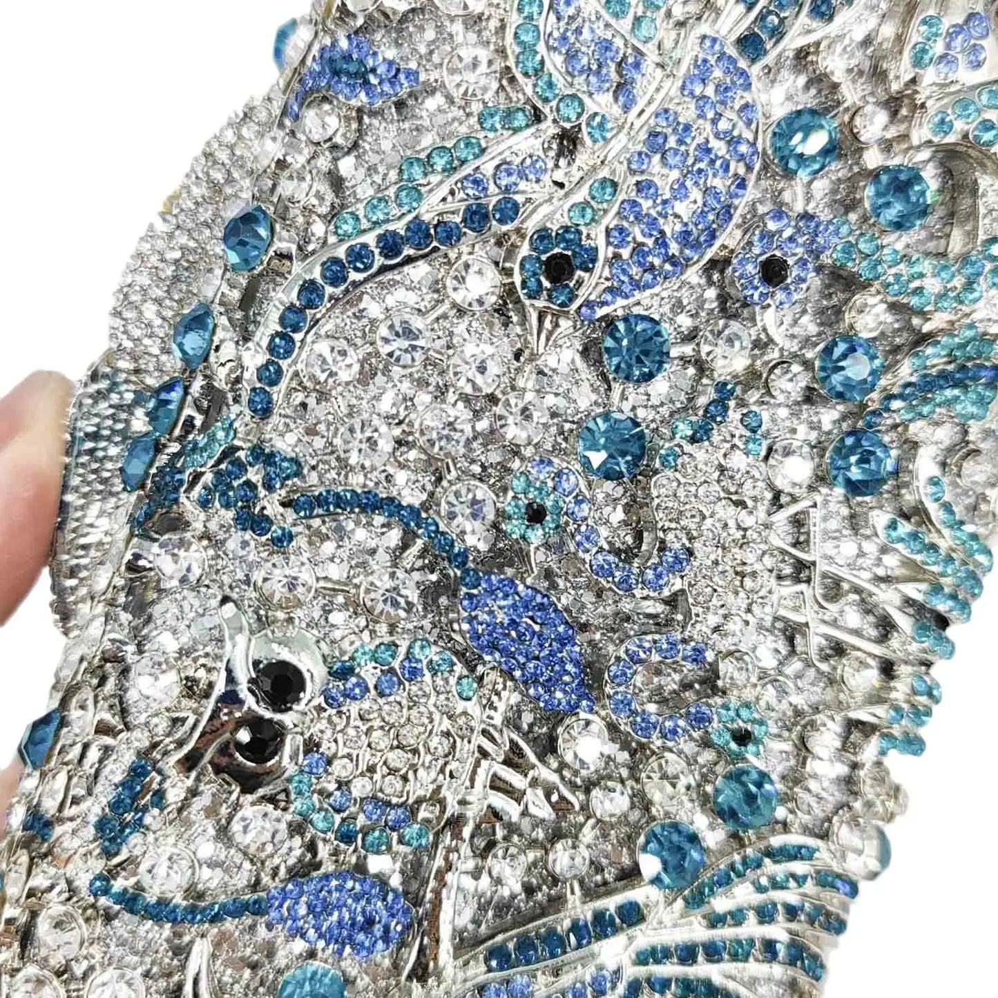 Boutique De FGG Light Blue Spahire Bird & Flower Women Crystal Clutch Evening Bags Wedding Bridal Animal Rhinestone Handbags