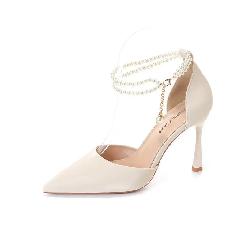 Pearl Stiletto Bow Ankle Pumps