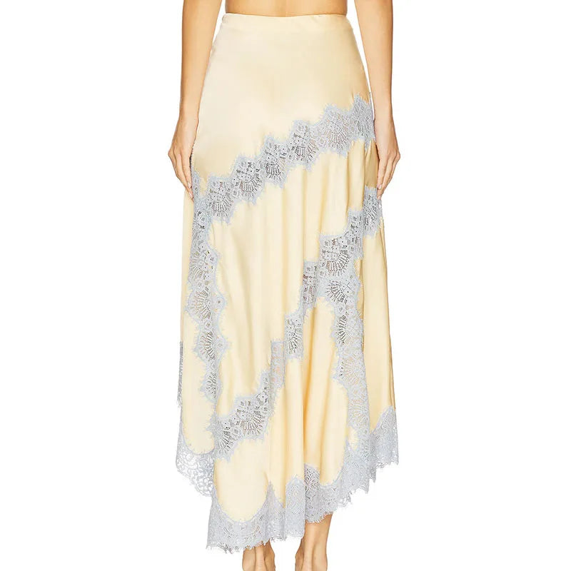 Lace Patchwork Slim Fit Two Piece Set Sexy Lady V Neck Sling Top and Long Skirt Suit Fashion Hollow Out Sleeveless Summer Outfit