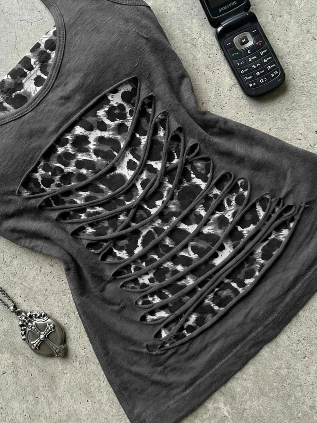 Leopard Patchwork Cropped Halter Tank Top for Women