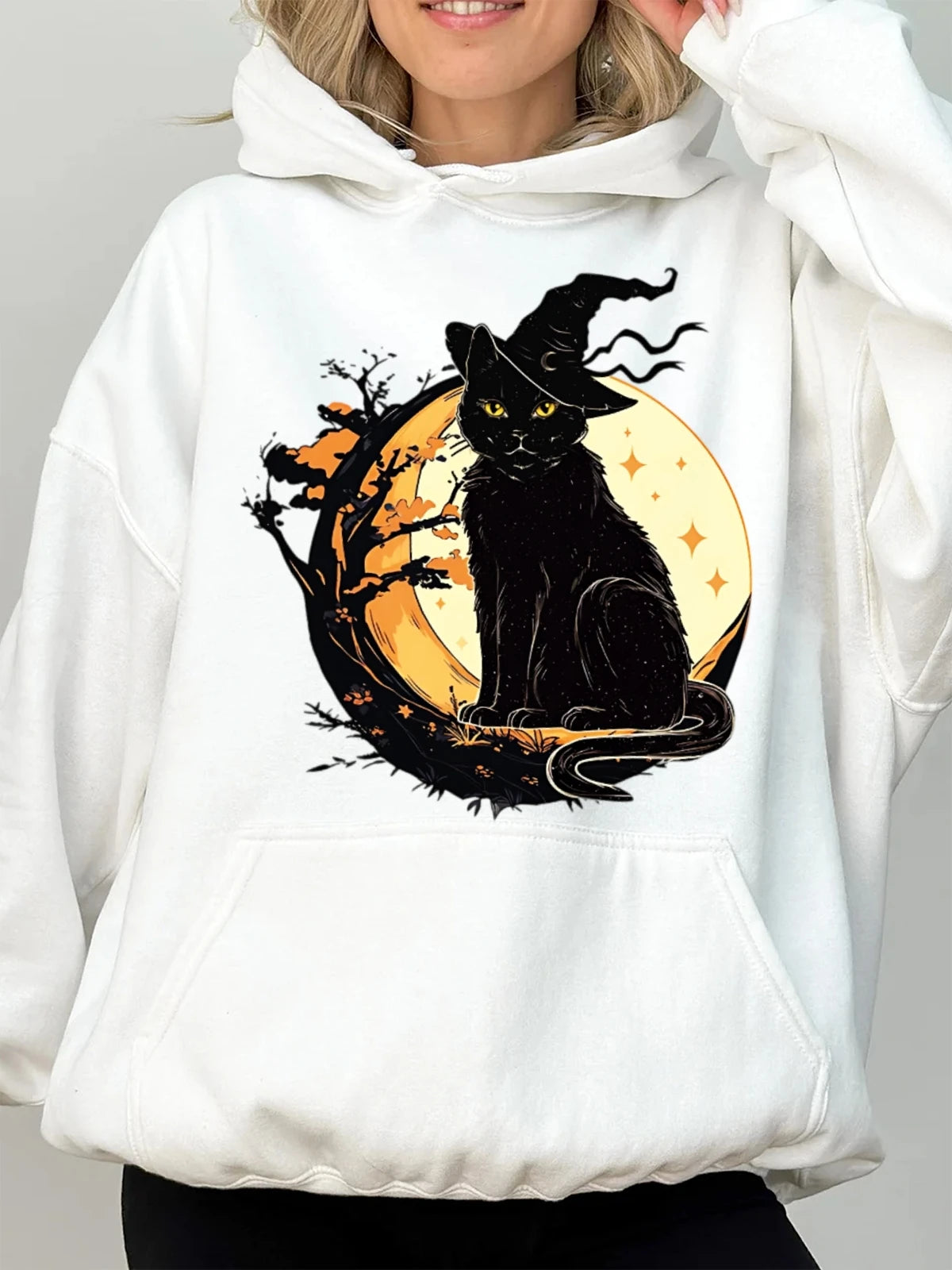 Halloween patterns Women Sweatshirt Hoodies Lightweight Cotton Hooded Sweatshirt - Breathable Fabric with Contrast Stitching
