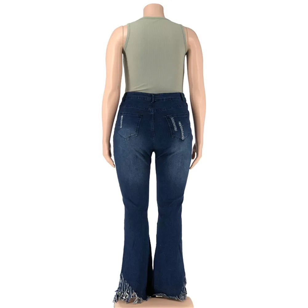 Wmstar Plus Size Jeans Women Bodycon Stretch Solid Pockets High Waist Fashion Denim Flared Pants 2022 Wholesale Dropshipping