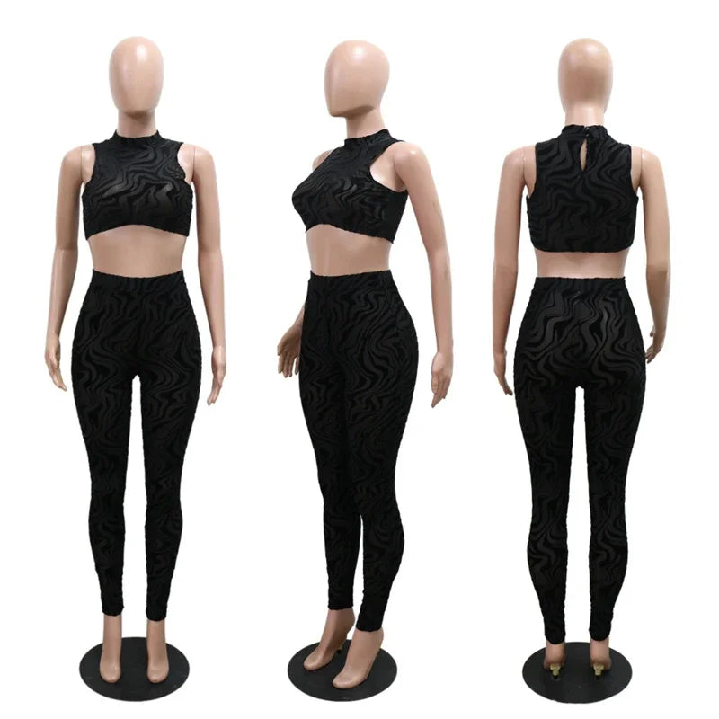 Mesh See Through Sexy Club Outfits for Woman 2 Piece Set Night Party Sleeveless Vest Crop Top and Leggings New in Matching Sets