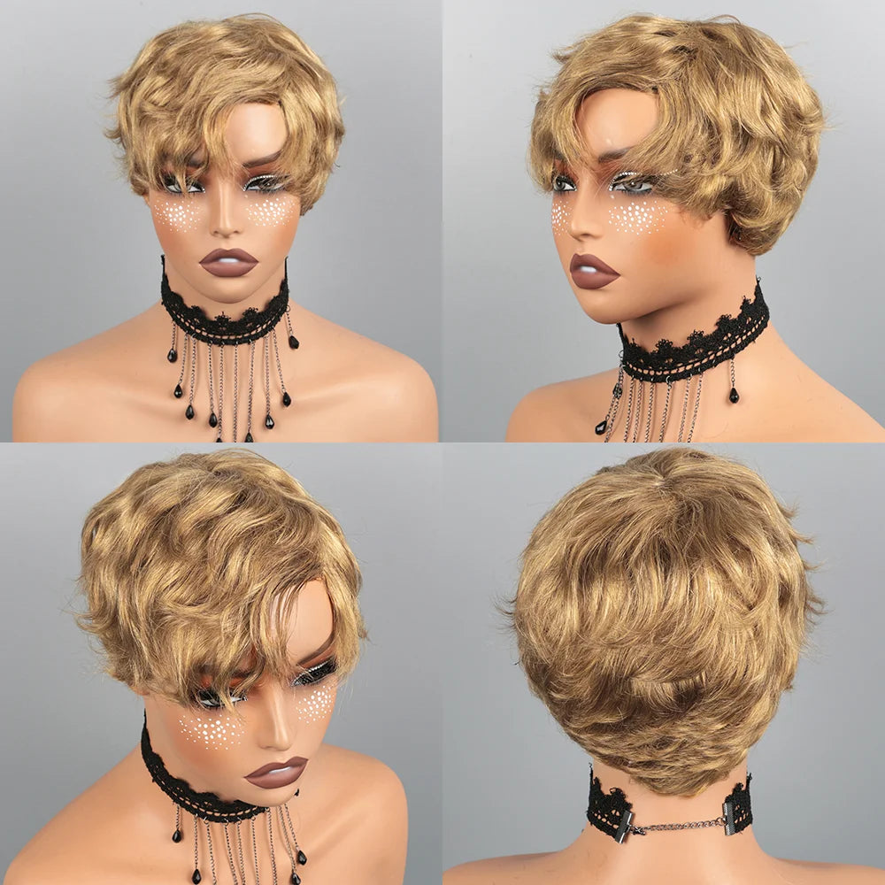 Pixie Cut Wig Human Hair Wig for Black Women Short Bob Wig Short Layered Pixie Cut Wigs Glueless Wig with Bangs