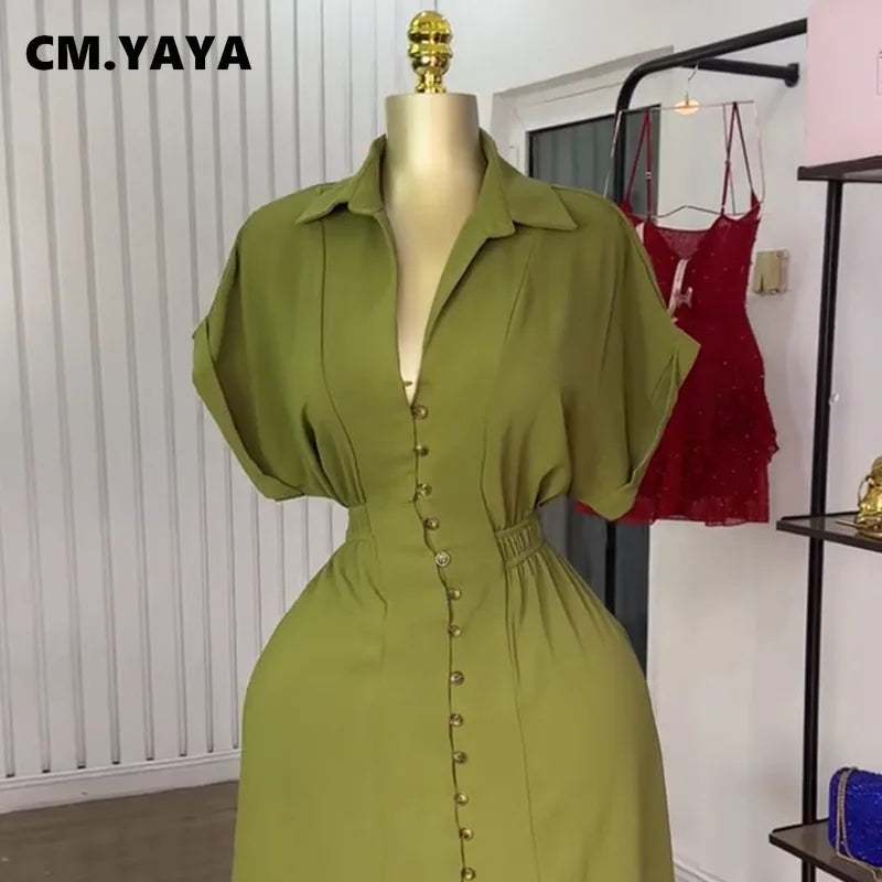 CM.YAYA Women Batwing Short Sleeve Single Breasted Long Maxi Dress 2025 Street Birthday Evening Sexy Party Dresses Vestidos