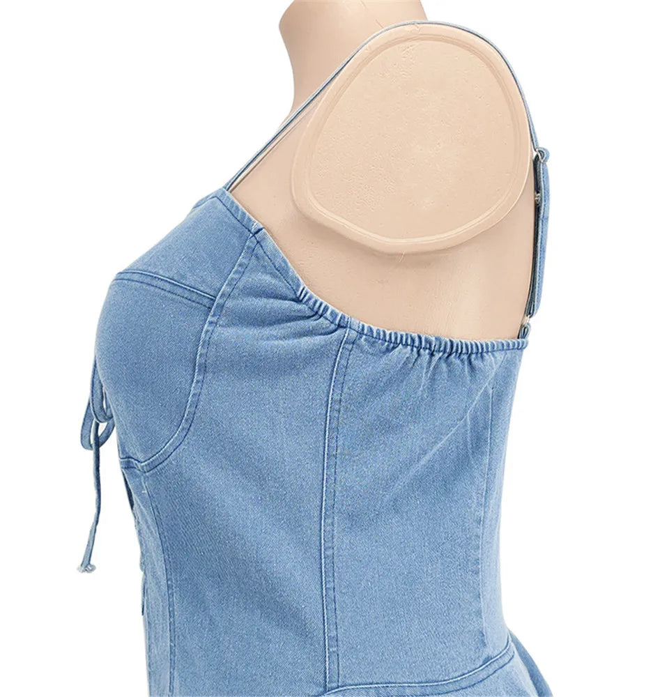 Wmstar Women's Dress Plus Size Xl-5xl Summer Clothing Striped Denim Streetwear Badage Mini Dresses 2022 Wholesale Dropshipping